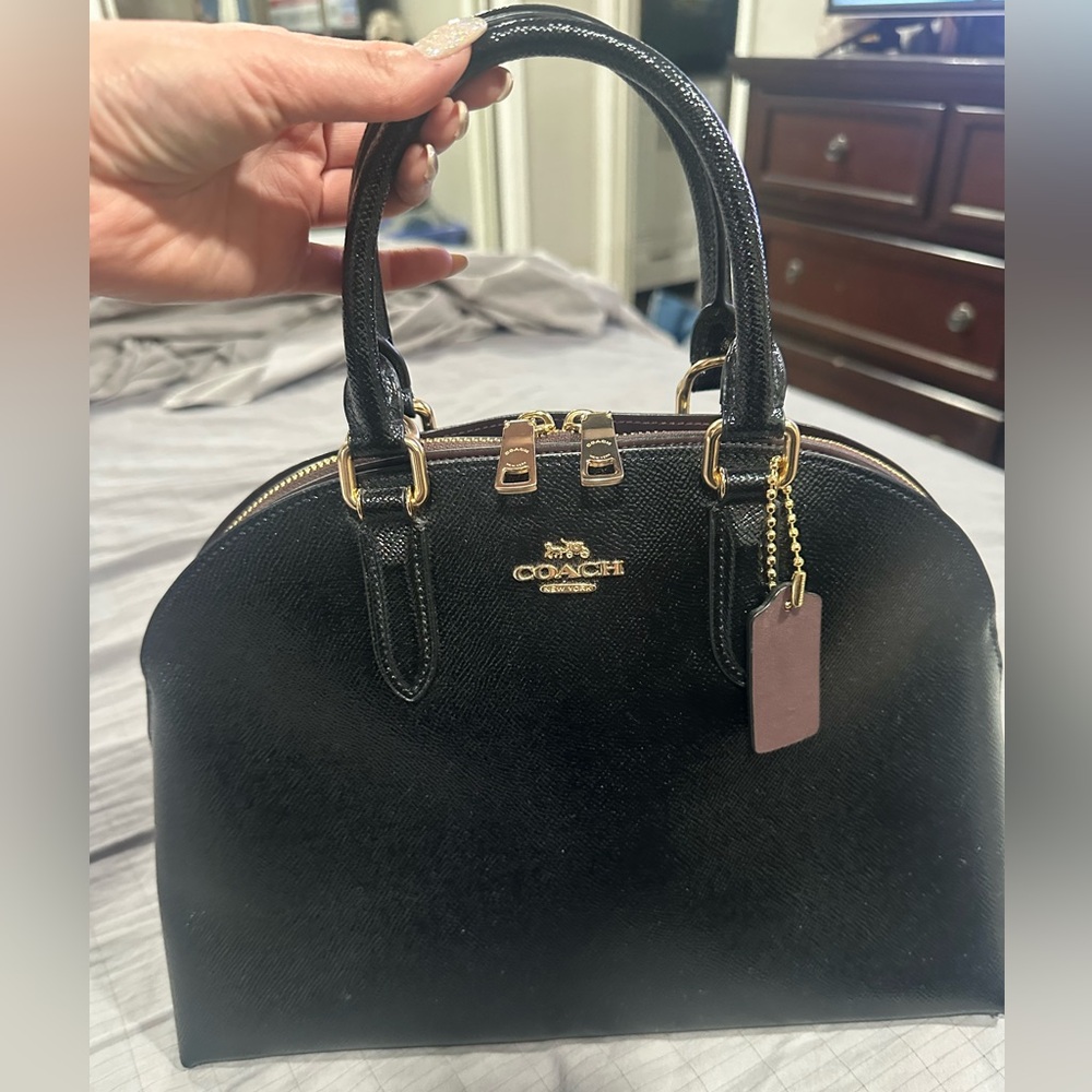 Coach Black Leather Satchel with Gold Accents